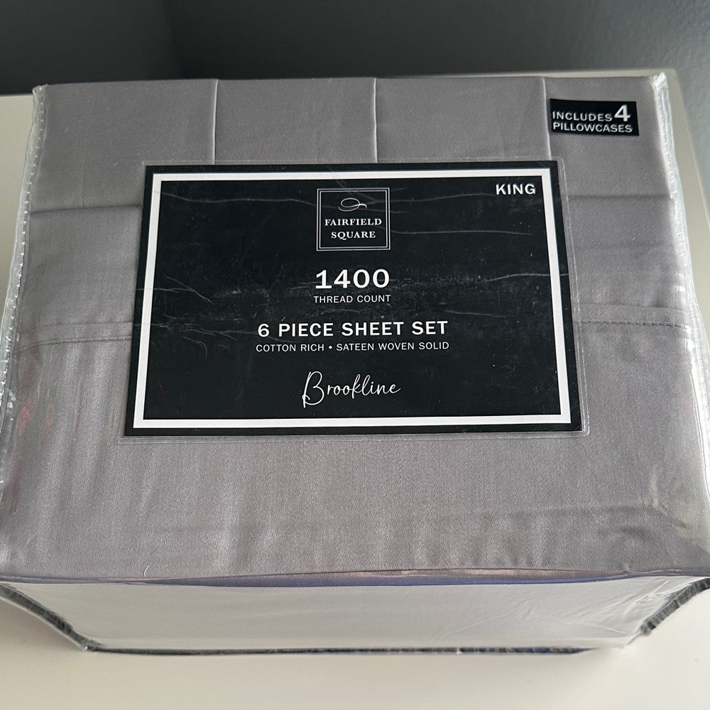 New King 6 Piece Luxury Gray Bedding Set Grey Cotton/Polyester